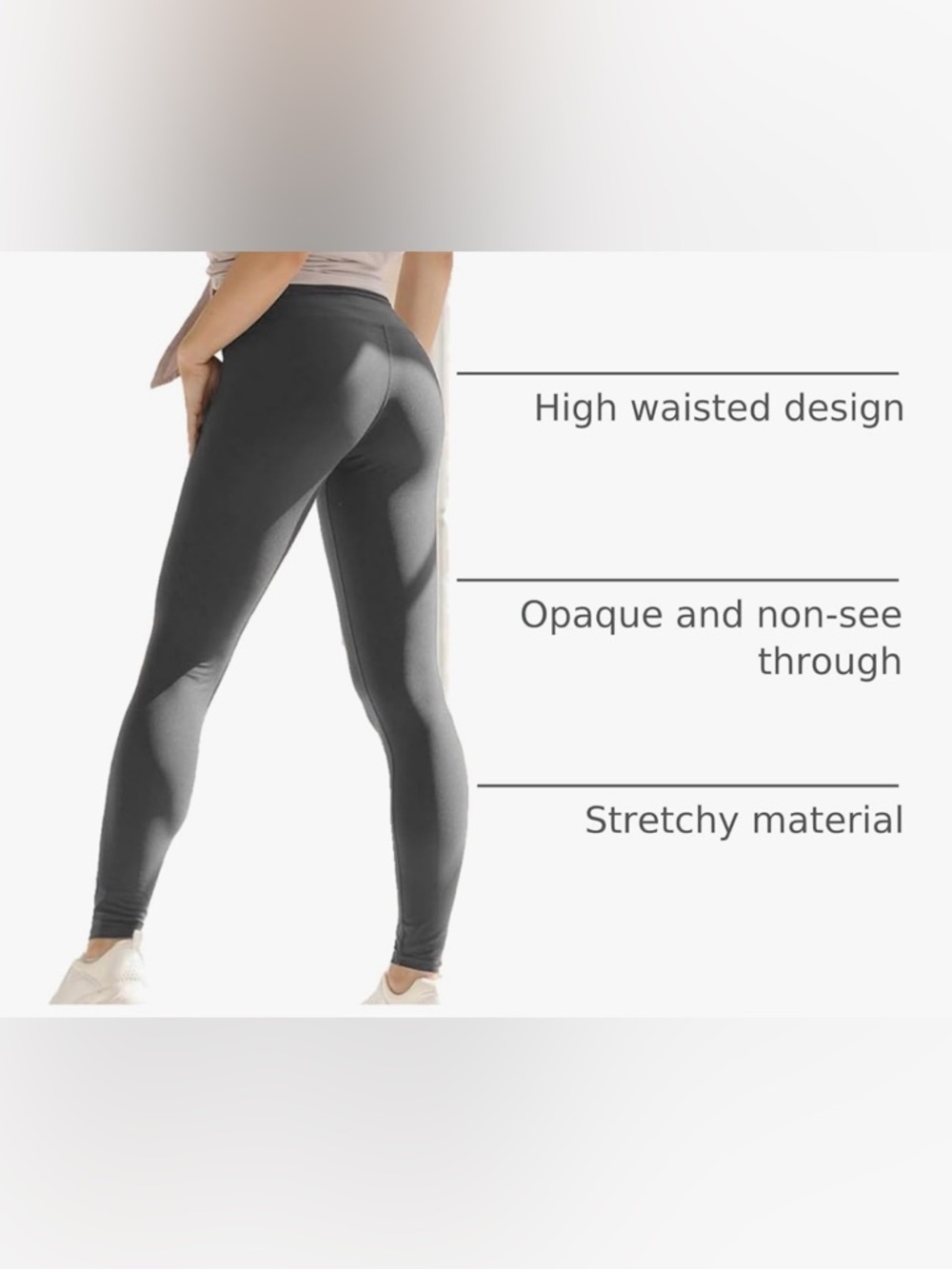 Gray High Waisted Leggings Women Tummy Control Soft Stretch Yoga Pants - Picture 3 of 6